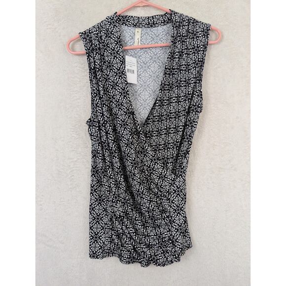 New Loveappella sz S Faux Wrap Knit Tank Top black & white print 1480 - Picture 1 of 6